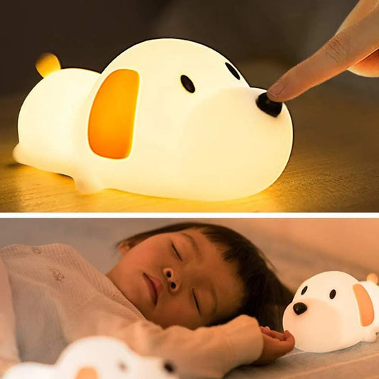 Silicone LED Papa Puppy Night Light Animal Lamp Touch Sensor Dog Night Lamp Children Kid Bedside Bedroom Decor Birthday Gifts